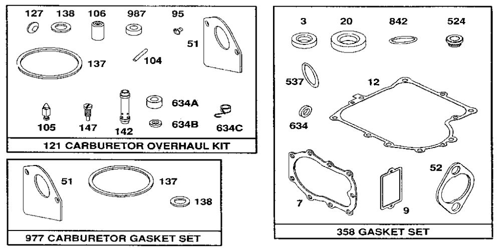 Gasket Sets Diagram and Parts List for 259700-259799 0102, 0104, 0117 Briggs and Stratton Engine